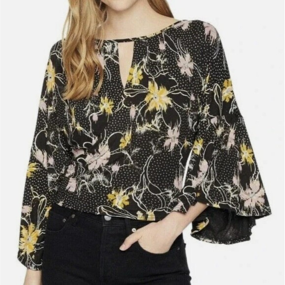 Free People Size M Last Time Floral Draped Blouse Boho Goth Whimsigoth Festival - Picture 1 of 14
